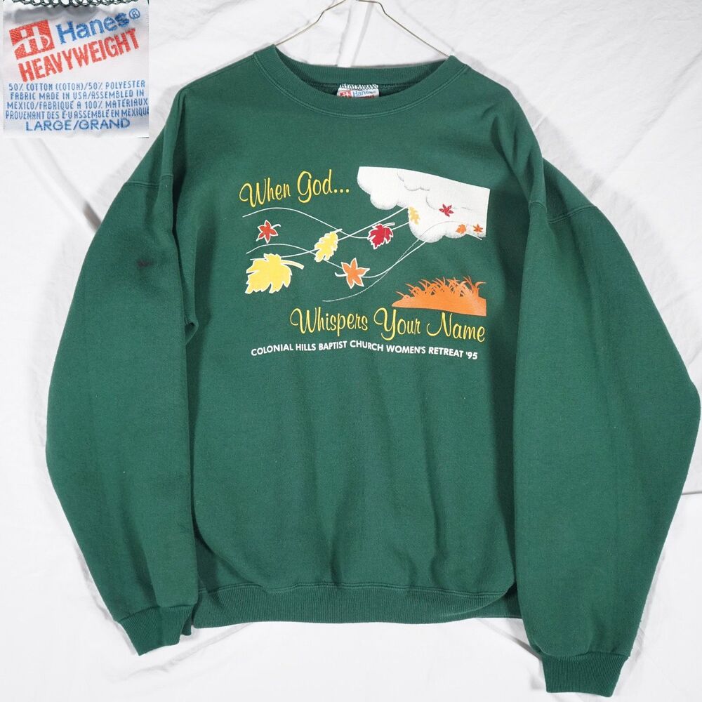Vintage Hanes Heavyweight Cotton Crewneck Sweatshirt Church Graphic Large
